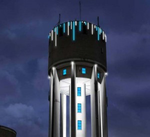 Watertoren Aalst met Led-verlichting Persregio Dender